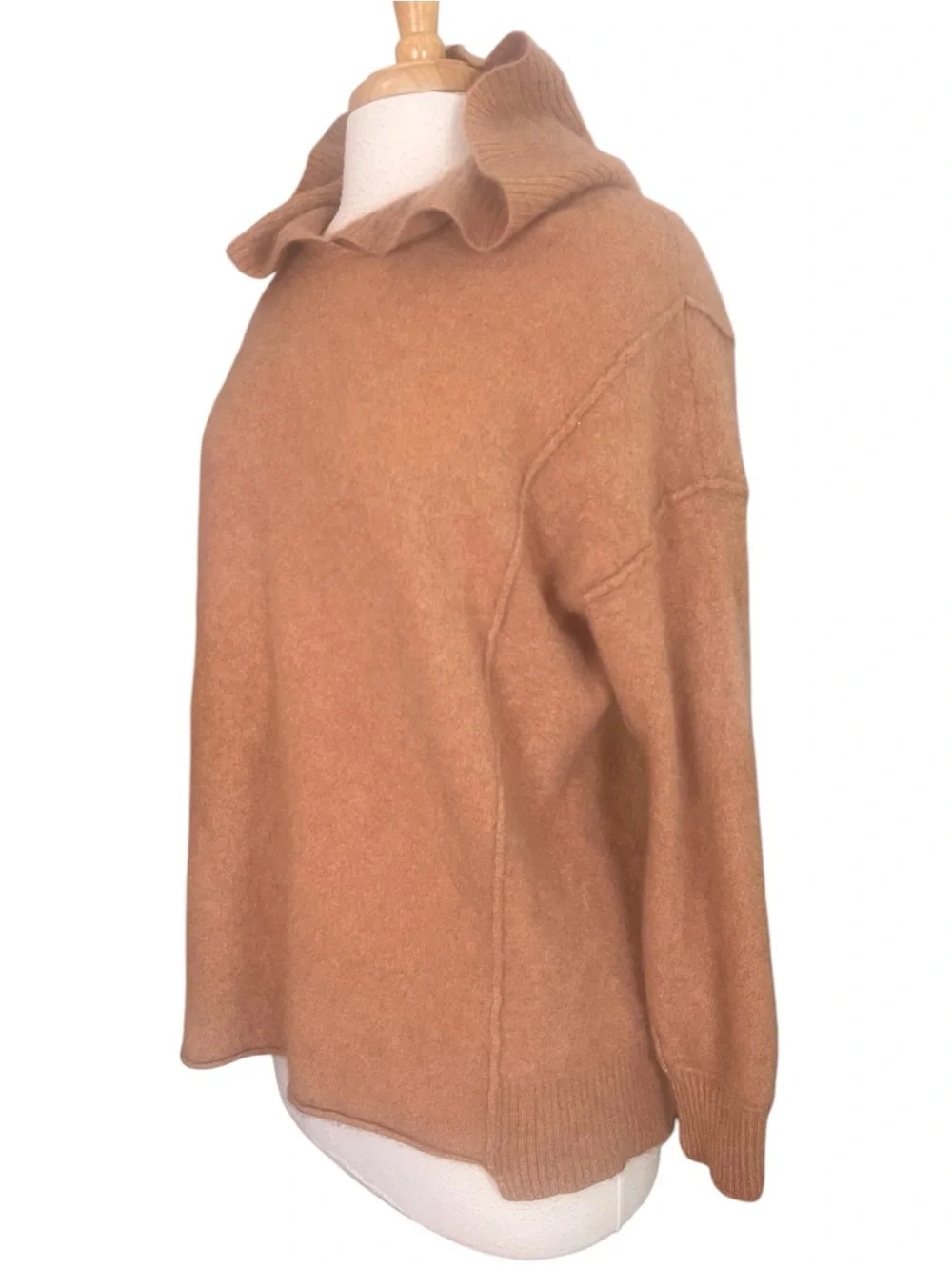 Free People Cashmere Boyfriend Hooded Sweater Womens Large Sahara Sand Brown